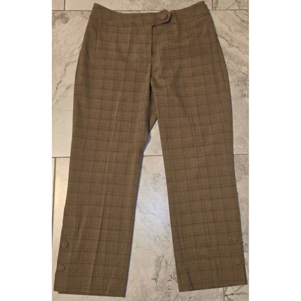J. Jill Stretch Brown Glen Plaid Ankle Button Trousers Petite 10P